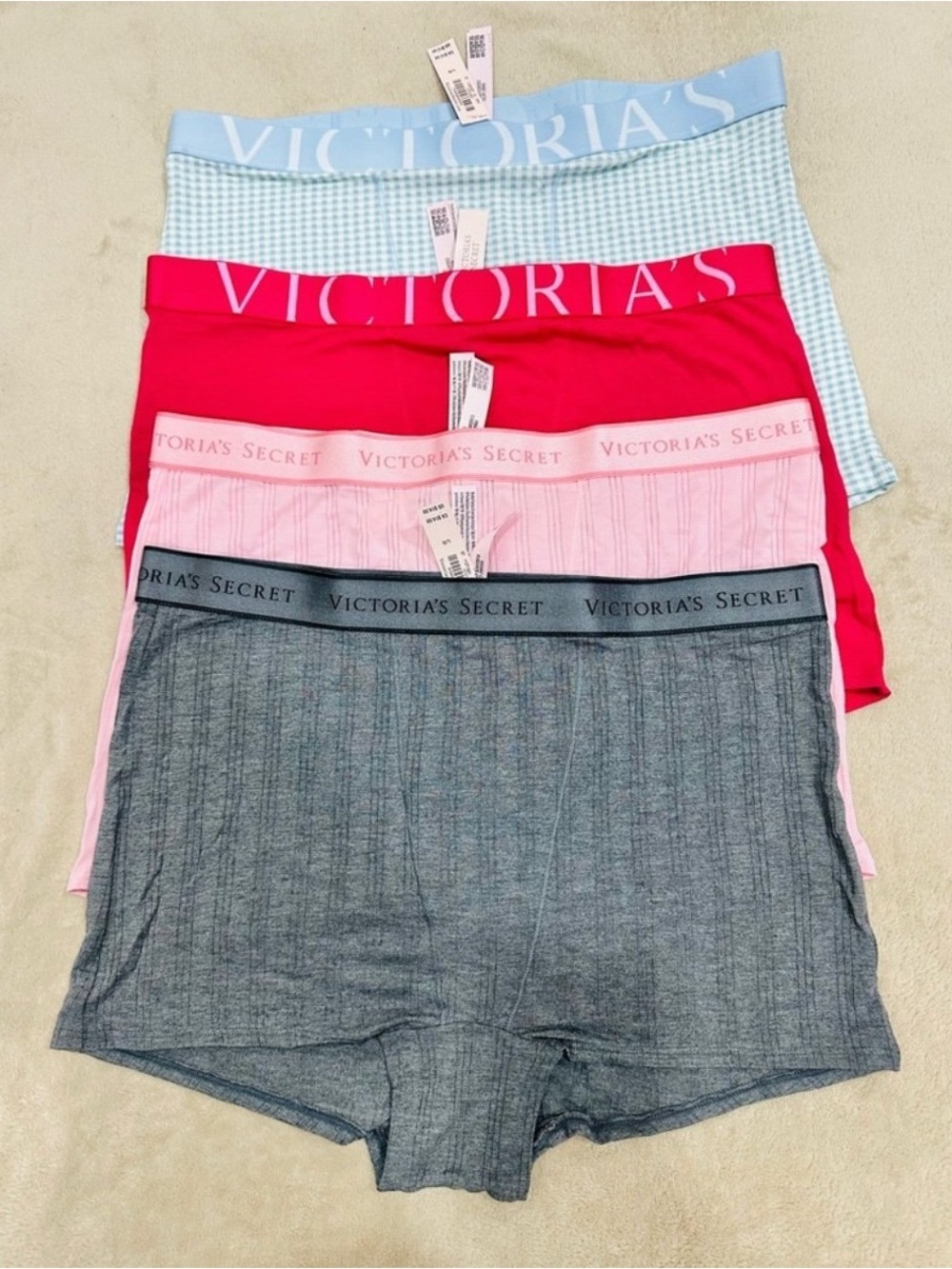 Victoria's Secret 4-Pack Cotton Boyshorts - Gray, Pink, Red, Light Blue